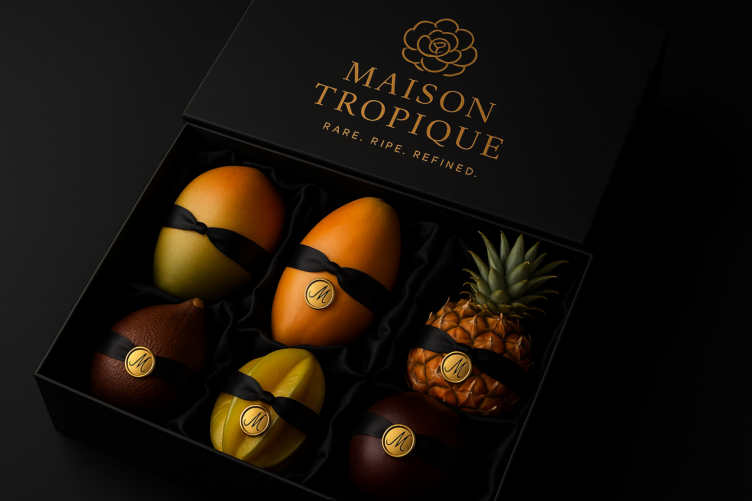 Luxuriöse Geschenkbox mit exotischen Früchten